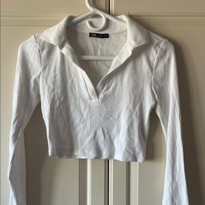 Zara White Ribbed Crop Top